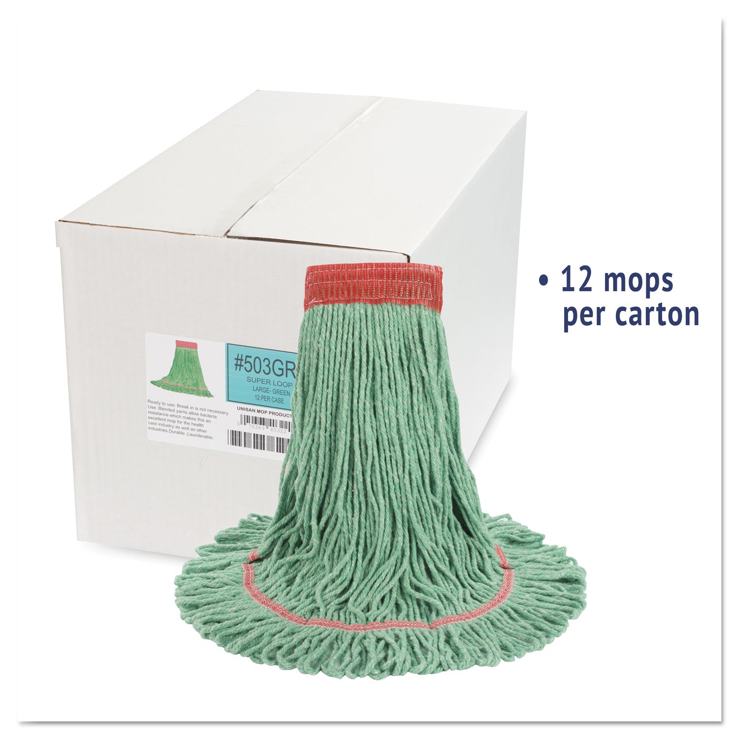 super-loop-wet-mop-head-cotton-synthetic-fiber-5-headband-large-size-green-12-carton_bwk503gnct - 2