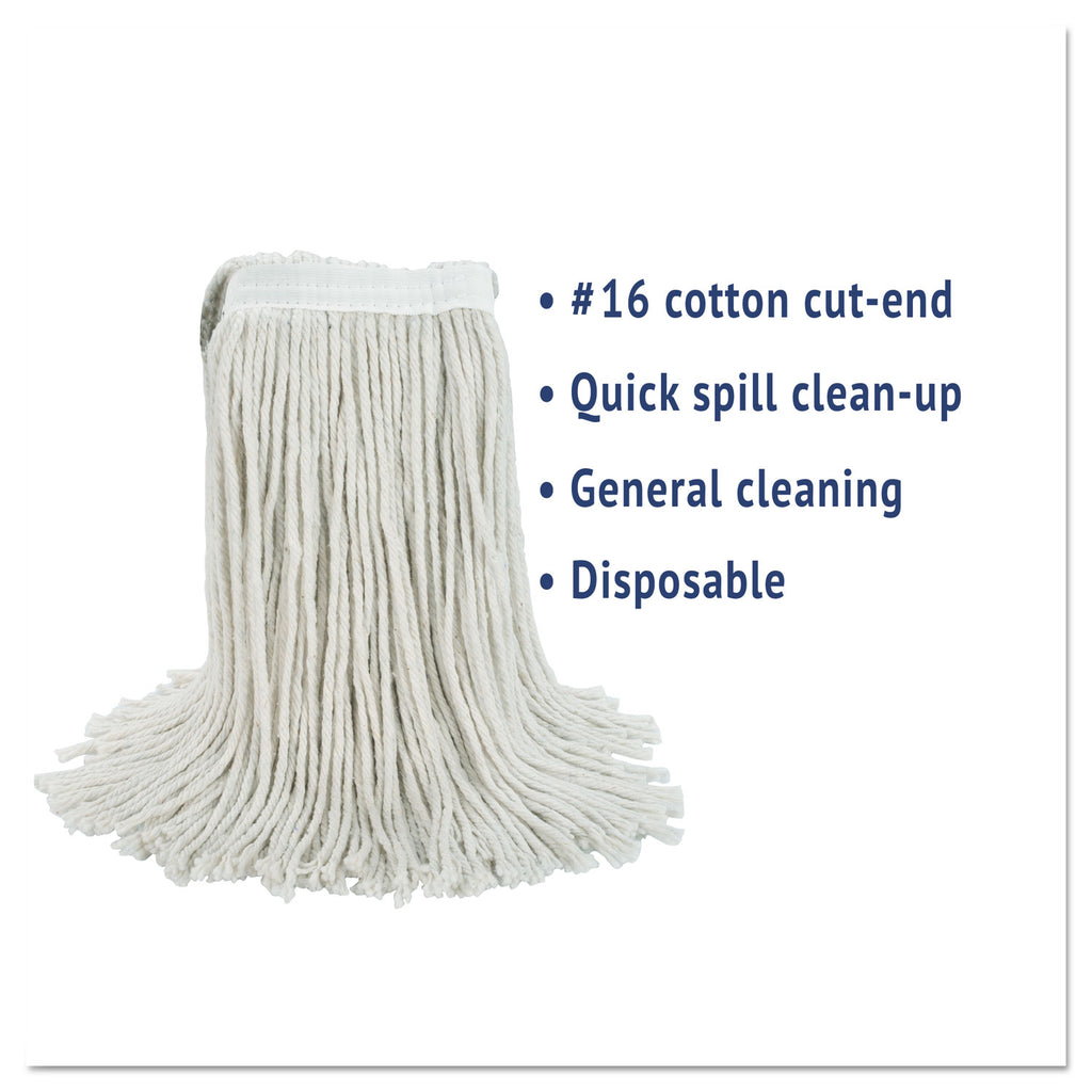 Cut-End Wet Mop Head, Cotton, #16, White, 12/Carton