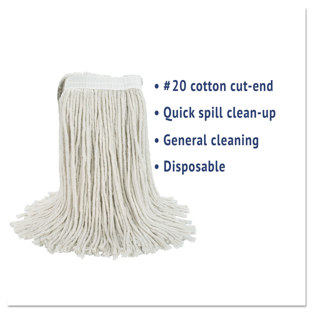Cut-End Wet Mop Head, Cotton, White, #20, 12/Carton