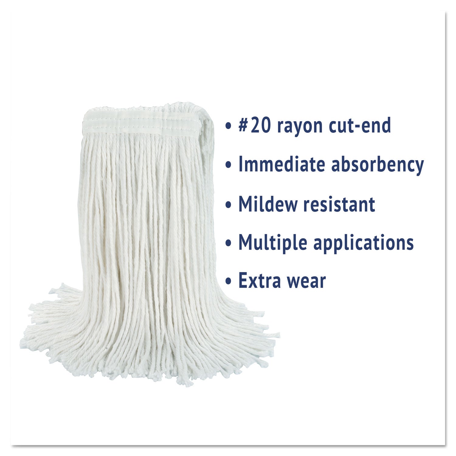Cut-End Wet Mop Head, Rayon, No. 20, White, 12/Carton