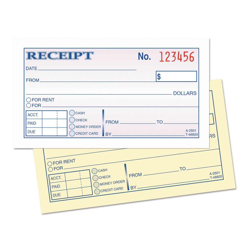 Money and Rent Receipt Books, Two-Part Carbonless, 4.78 x 2.75, 50 Forms Total - 