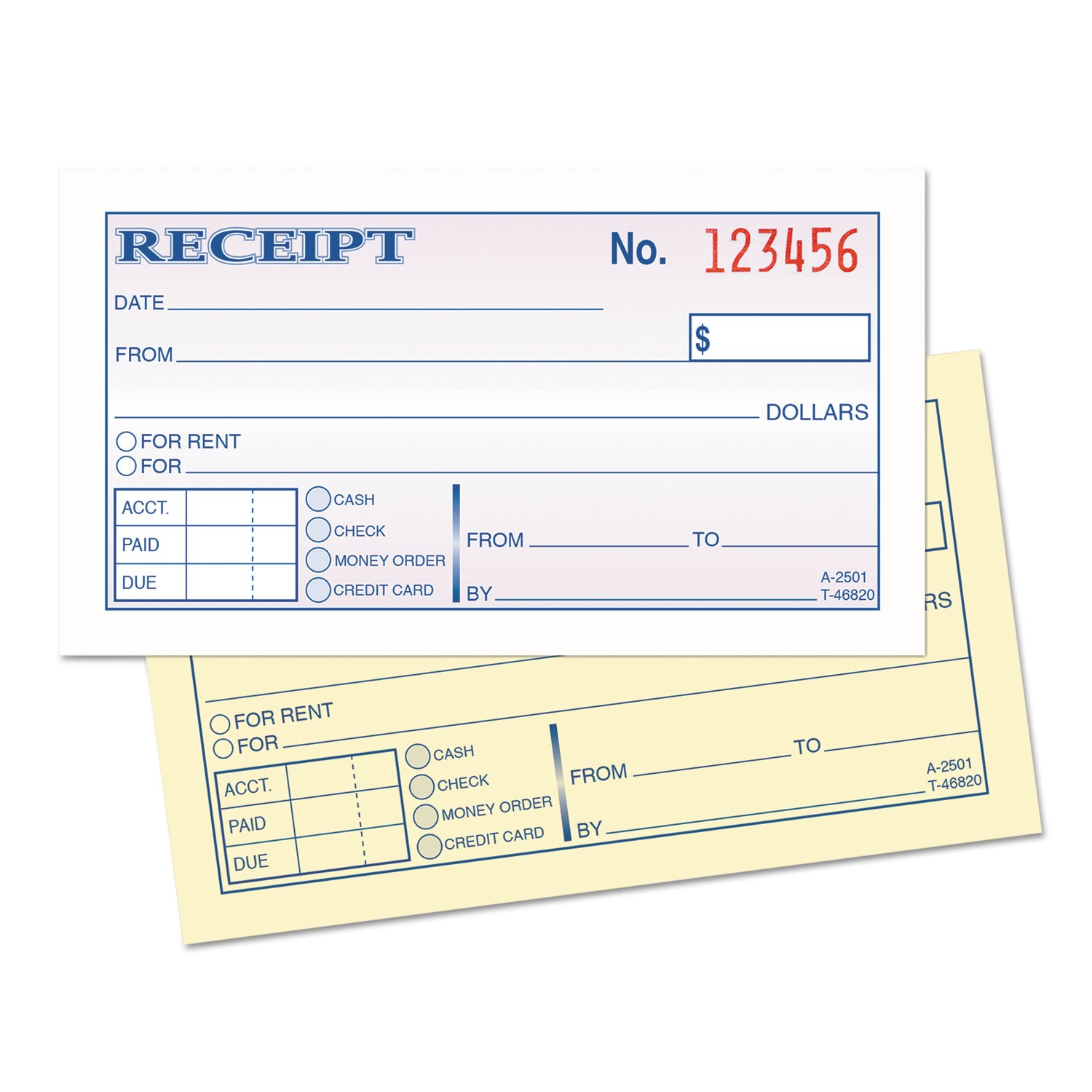 Money and Rent Receipt Books, Two-Part Carbonless, 4.78 x 2.75, 50 Forms Total - 