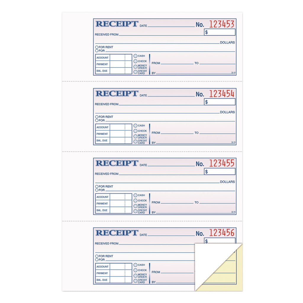 Money and Rent Receipt Books, Account + Payment Sections, Two-Part Carbonless, 7.13 x 2.75, 4 Forms/Sheet, 400 Forms Total