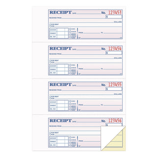 Money and Rent Receipt Books, Account + Payment Sections, Two-Part Carbonless, 7.13 x 2.75, 4 Forms/Sheet, 400 Forms Total
