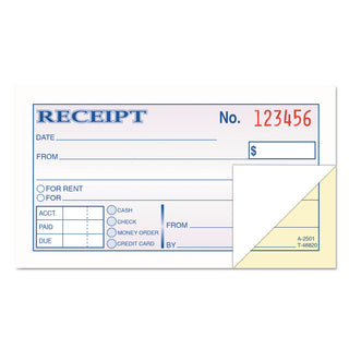 Money and Rent Receipt Books, Two-Part Carbonless, 4.78 x 2.75, 50 Forms Total - 