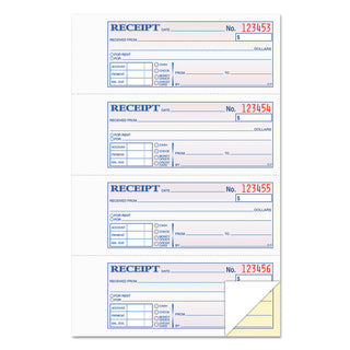 Money and Rent Receipt Books, Account + Payment Sections, Two-Part Carbonless, 7.13 x 2.75, 4 Forms/Sheet, 200 Forms Total - 