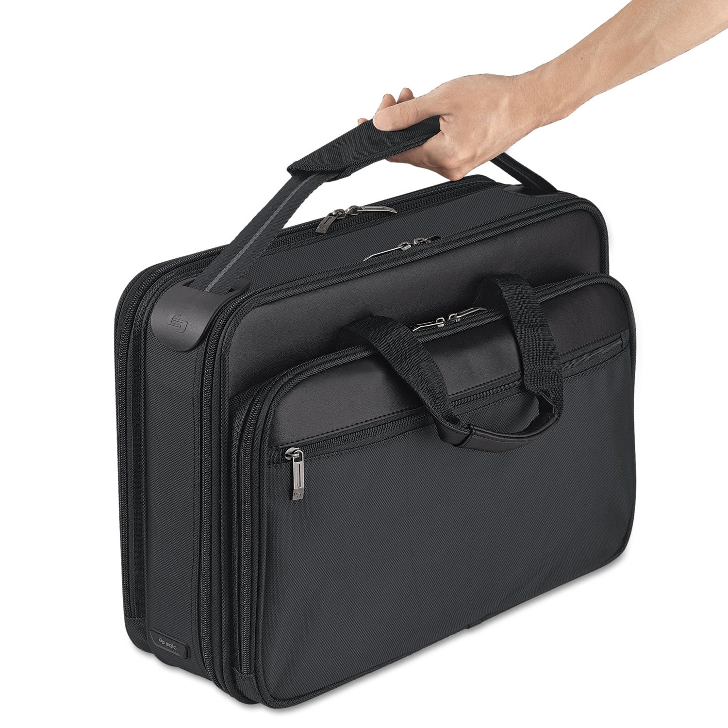 Classic Smart Strap Briefcase, Fits Devices Up to 16", Ballistic Polyester, 17.5 x 5.5 x 12, Black - 