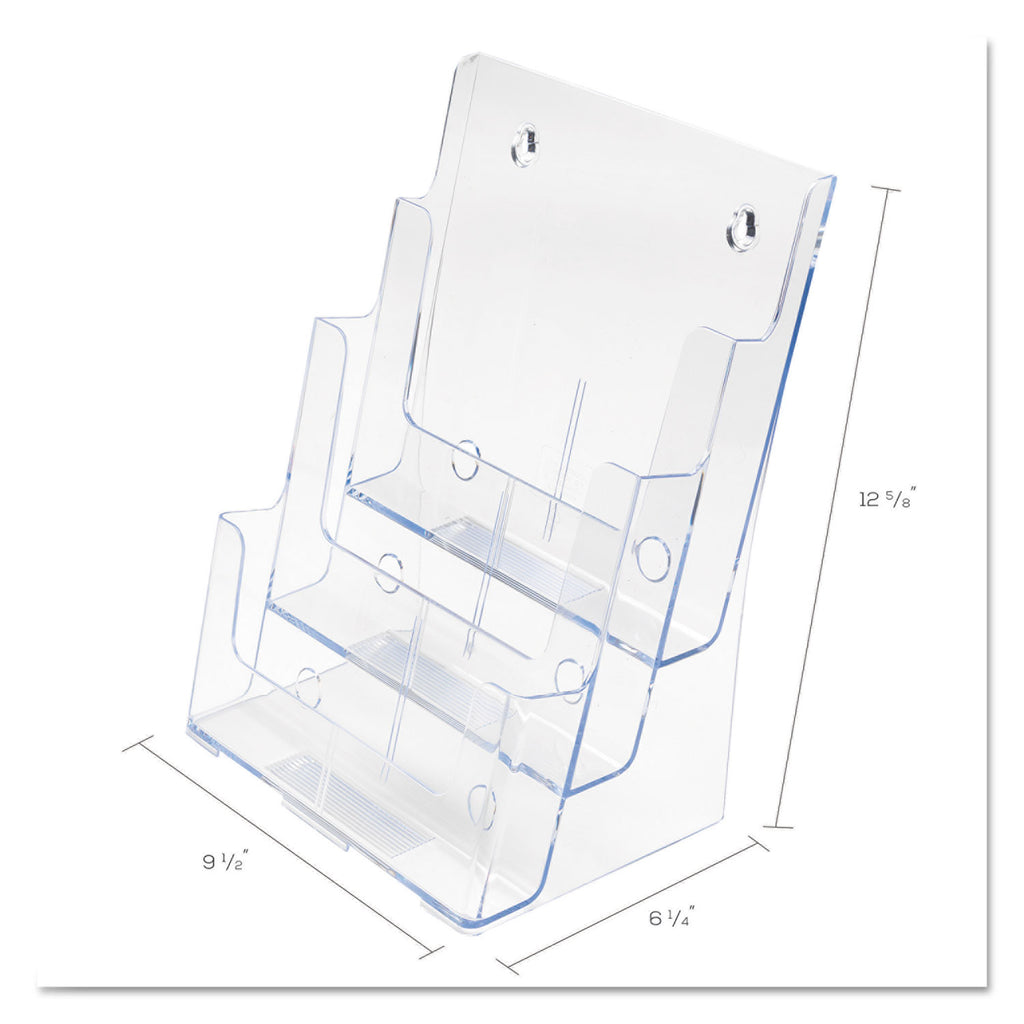 3-Compartment DocuHolder, Magazine Size, 9.5w x 6.25d x 12.63, Clear - 