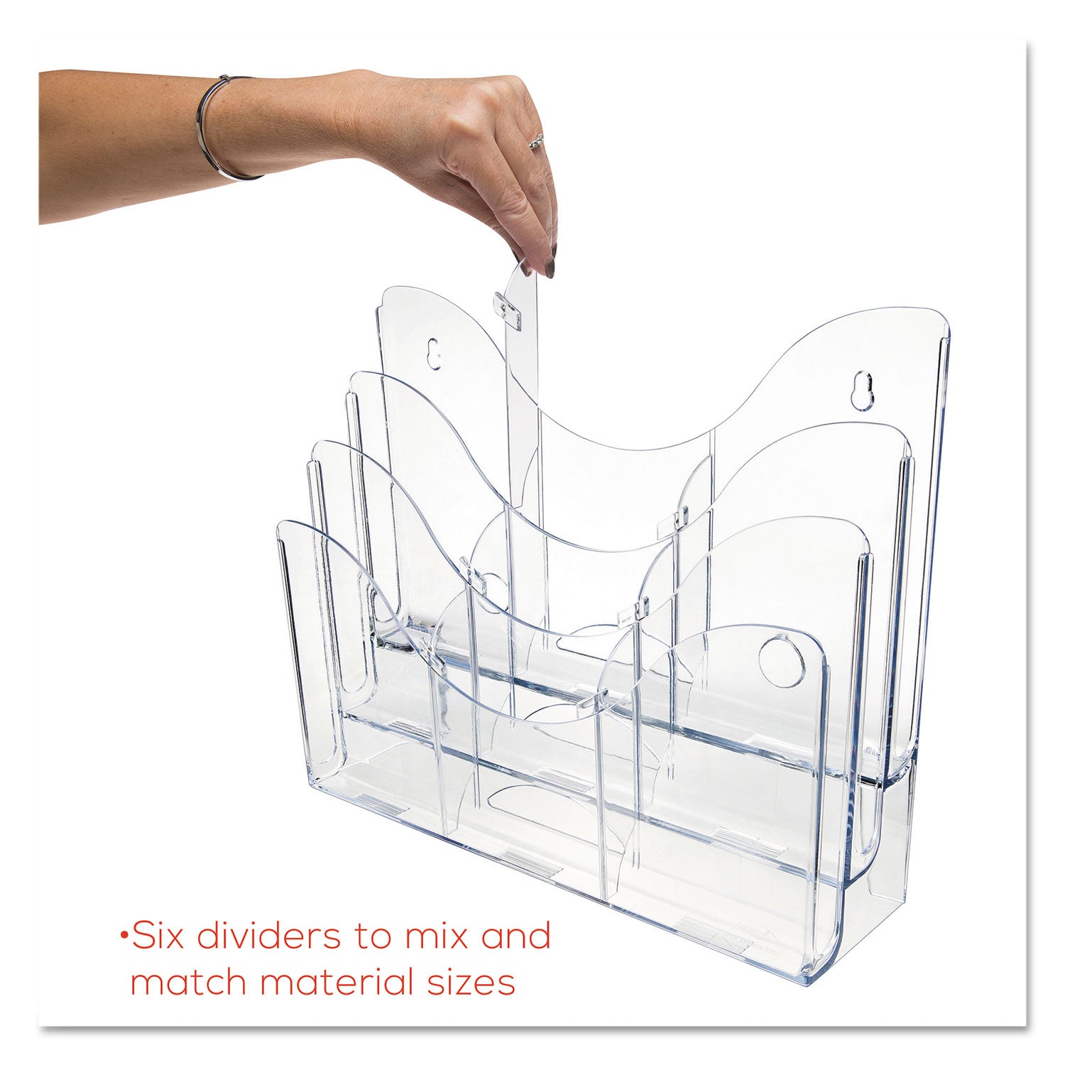 3-Tier Document Organizer w/6 Removable Dividers, 14w x 3.5d x 11.5h, Clear - 