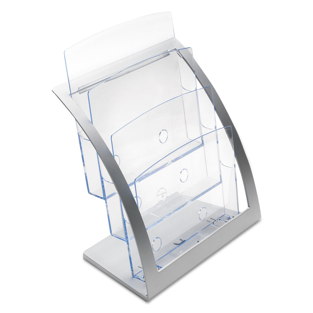 3-Tier Literature Holder, Leaflet Size, 11.25w x 6.94d x 13.31h, Silver - 