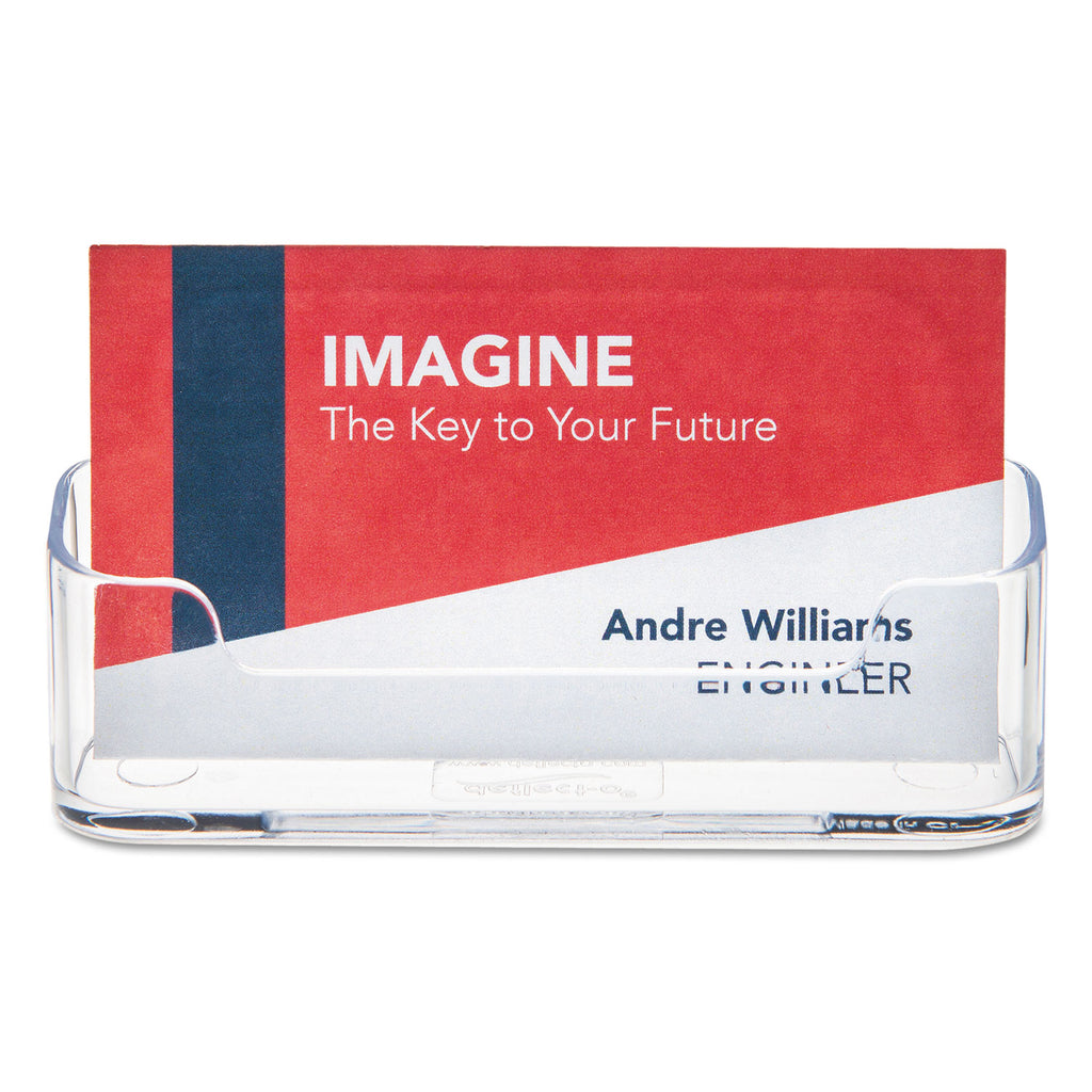 Horizontal Business Card Holder, Holds 50 Cards, 3.88 x 1.38 x 1.81, Plastic, Clear - 