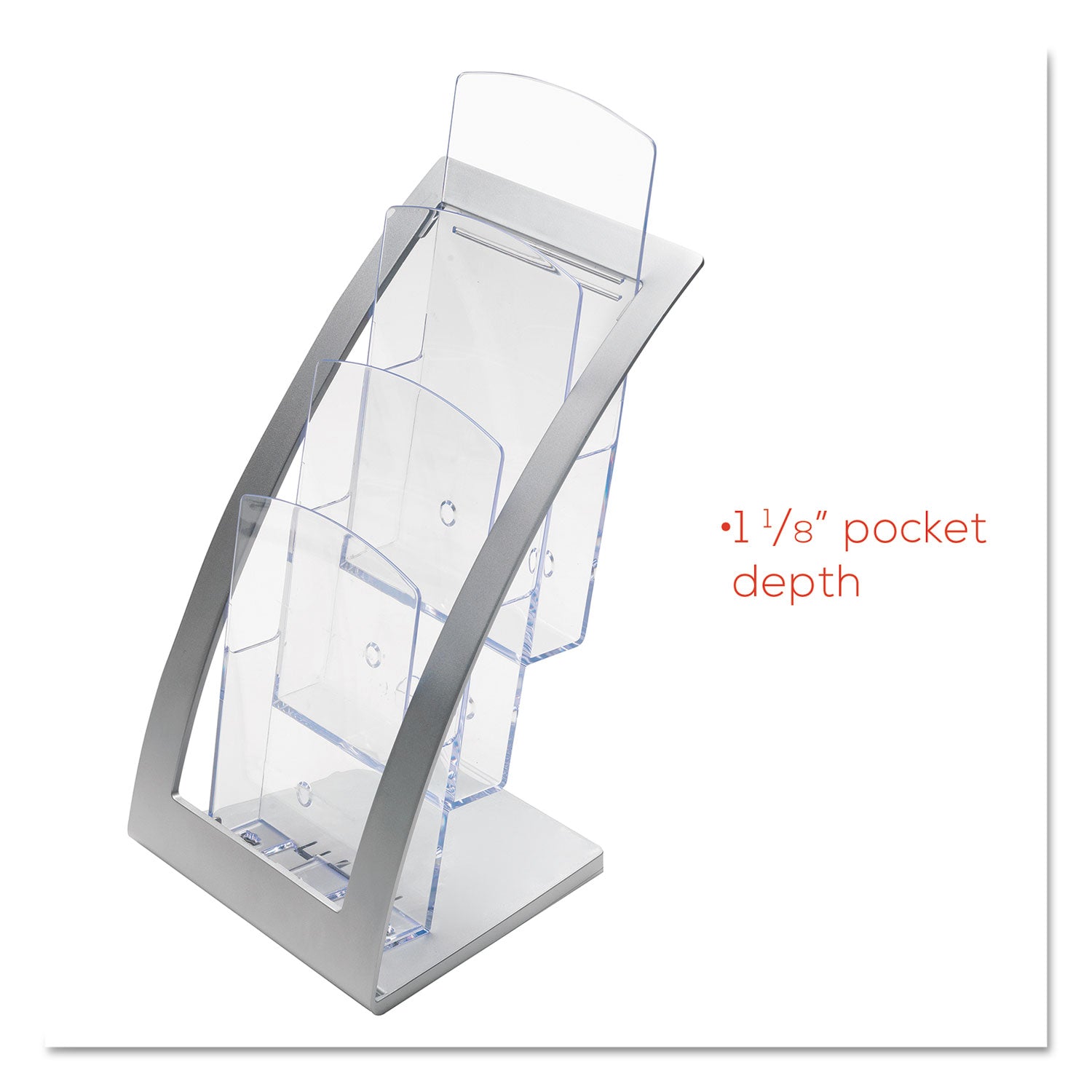 3-Tier Literature Holder, Leaflet Size, 6.75w x 6.94d x 13.31h, Silver - 