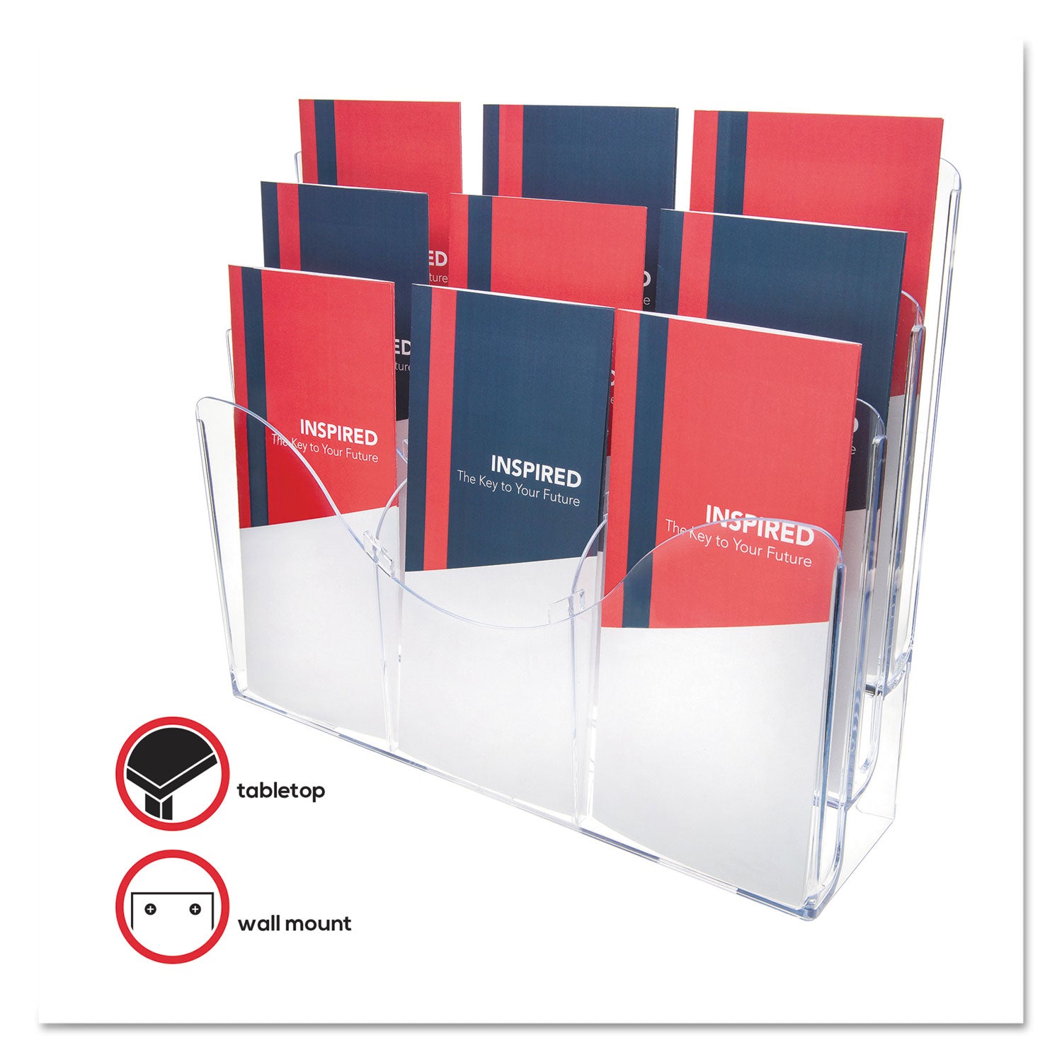3-Tier Document Organizer w/6 Removable Dividers, 14w x 3.5d x 11.5h, Clear - 