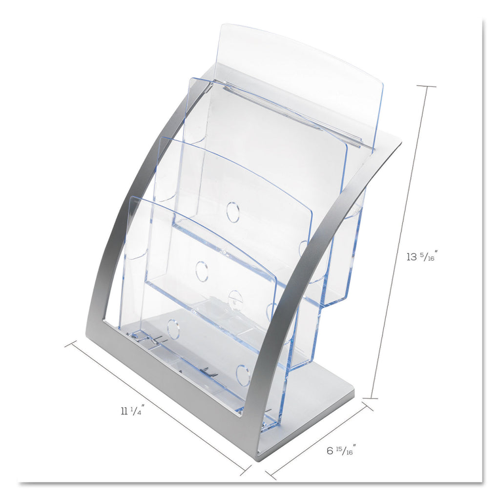 3-Tier Literature Holder, Leaflet Size, 11.25w x 6.94d x 13.31h, Silver - 