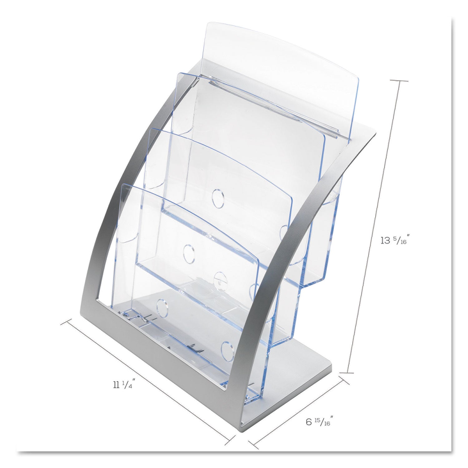 3-Tier Literature Holder, Leaflet Size, 11.25w x 6.94d x 13.31h, Silver - 