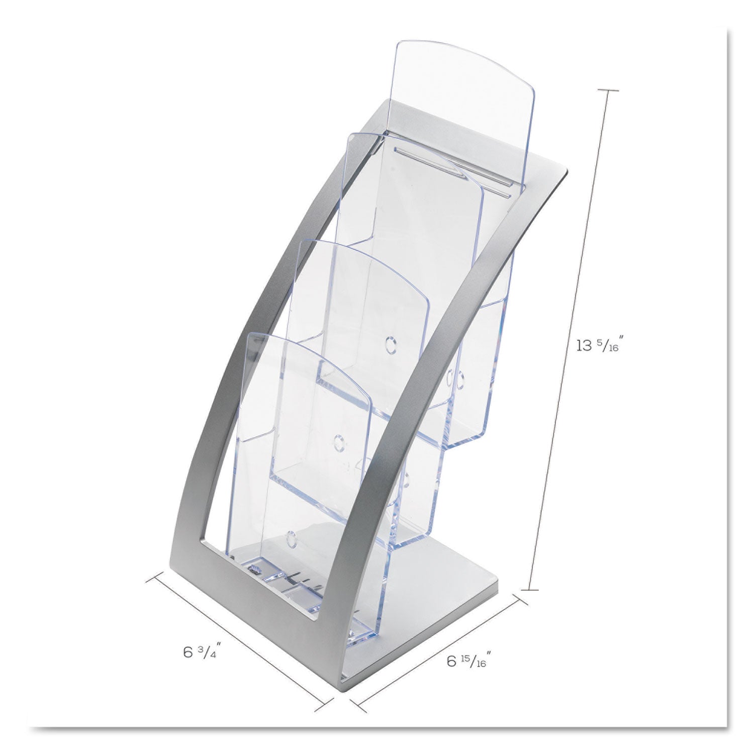 3-Tier Literature Holder, Leaflet Size, 6.75w x 6.94d x 13.31h, Silver - 
