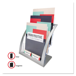 3-Tier Literature Holder, Leaflet Size, 11.25w x 6.94d x 13.31h, Silver - 