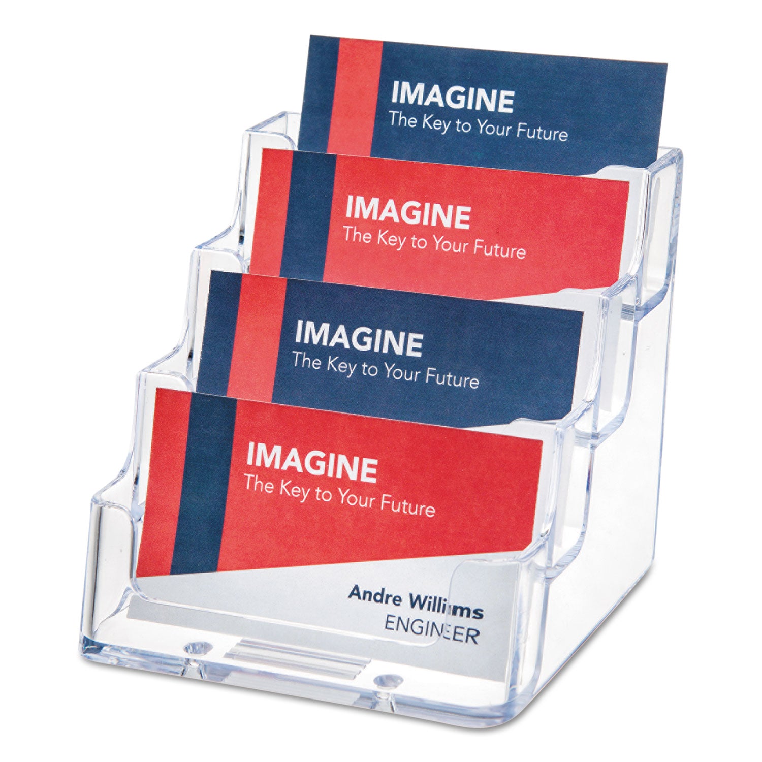 4-Pocket Business Card Holder, Holds 200 Cards, 3.94 x 3.5 x 3.75, Plastic, Clear - 