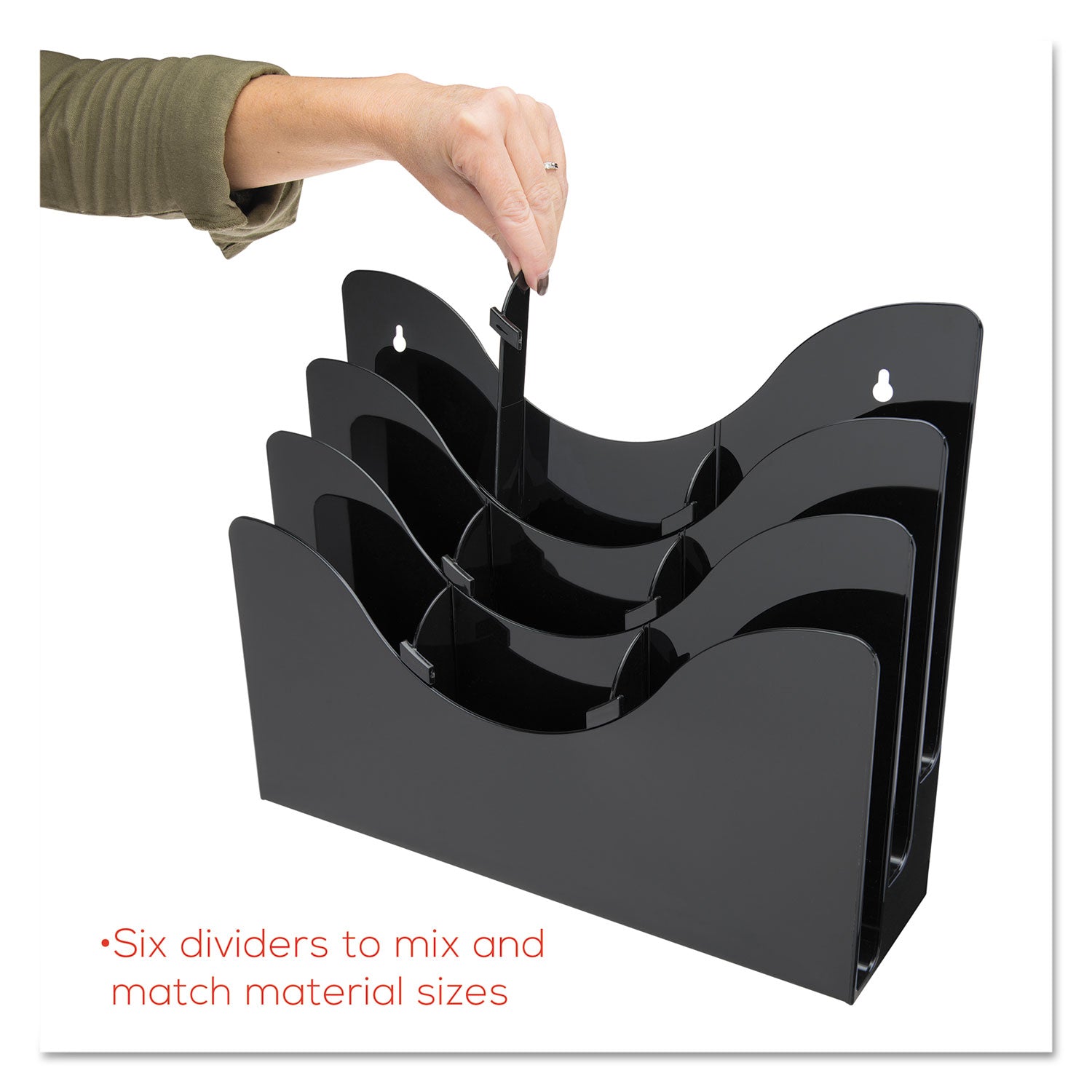 3-Tier Document Organizer w/6 Removable Dividers, 13.38w x 3.5d x 11.5h, Black - 