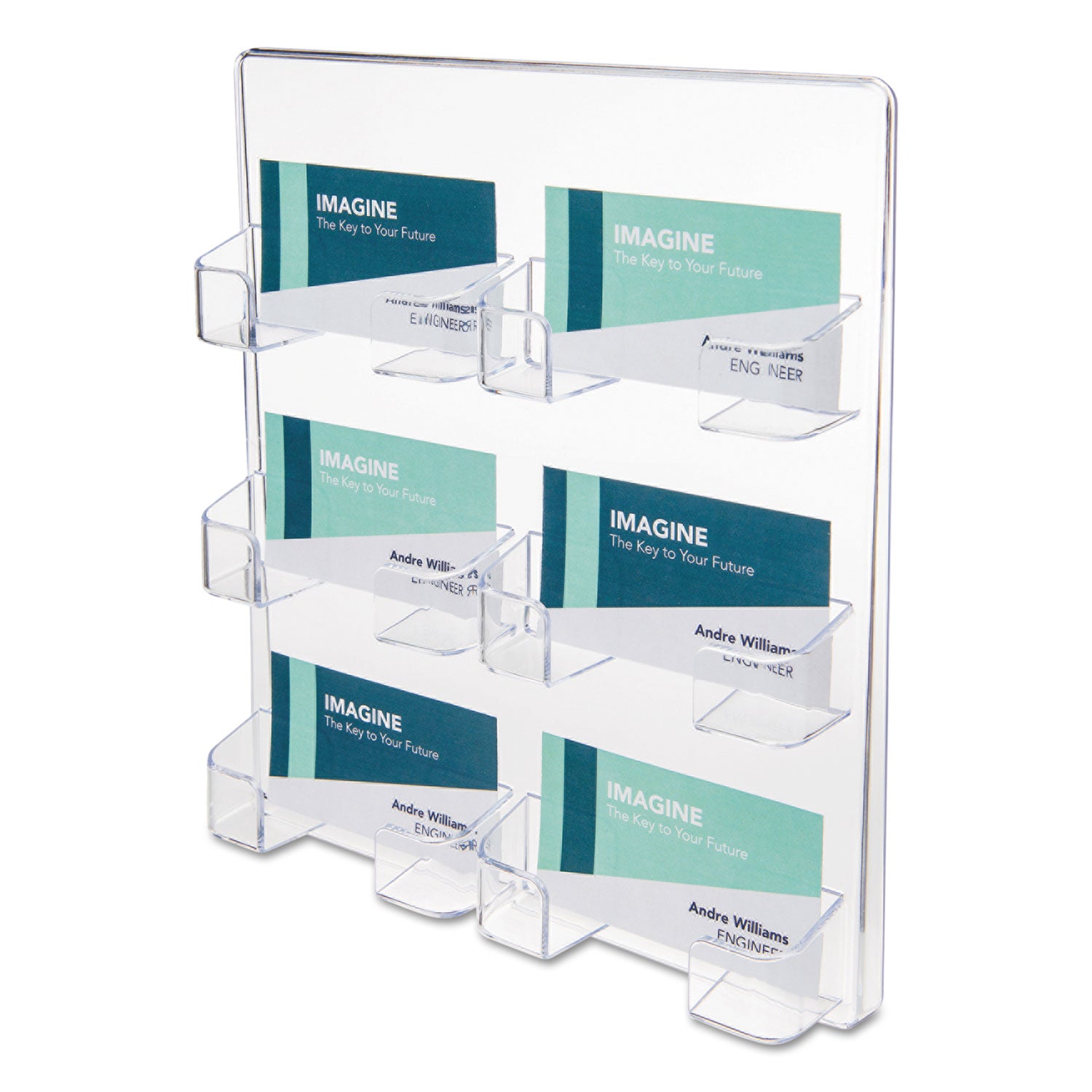 6-Pocket Business Card Holder, Holds 480 Cards, 8.5 x 1.63 x 9.75, Plastic, Clear - 
