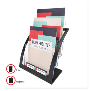 3-Tier Literature Holder, Leaflet Size, 11.25w x 6.94d x 13.31h, Black, Ships in 4-6 Business Days - 