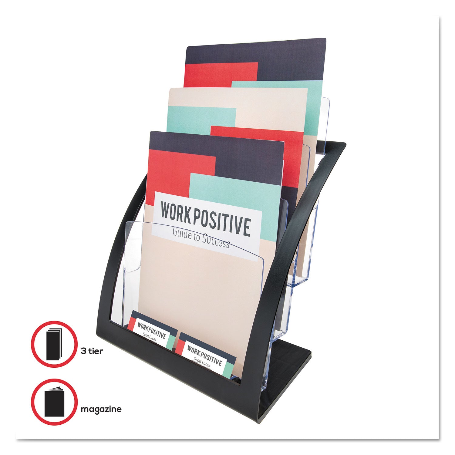 3-Tier Literature Holder, Leaflet Size, 11.25w x 6.94d x 13.31h, Black, Ships in 4-6 Business Days - 