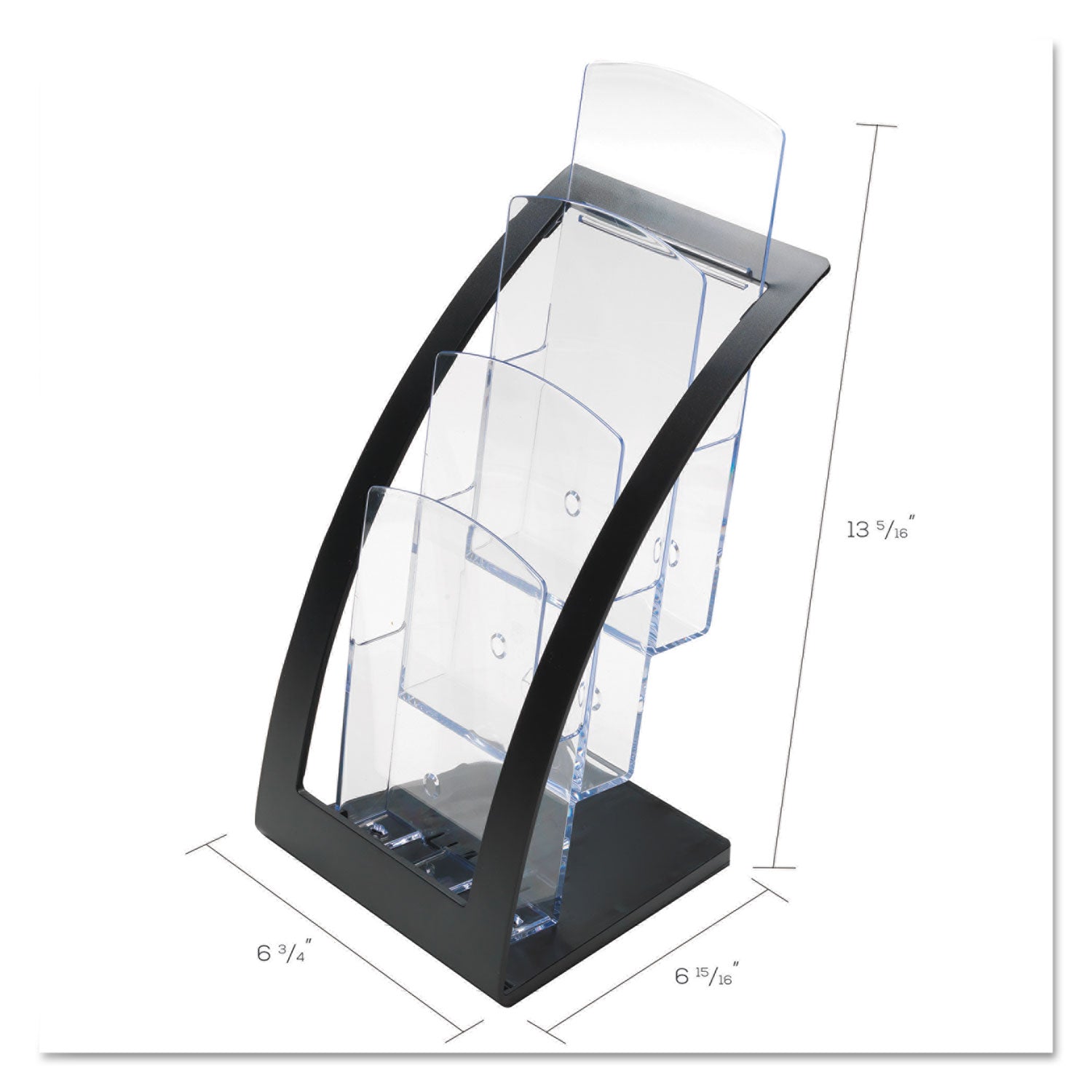 3-Tier Literature Holder, Leaflet Size, 6.75w x 6.94d x 13.31h, Black - 