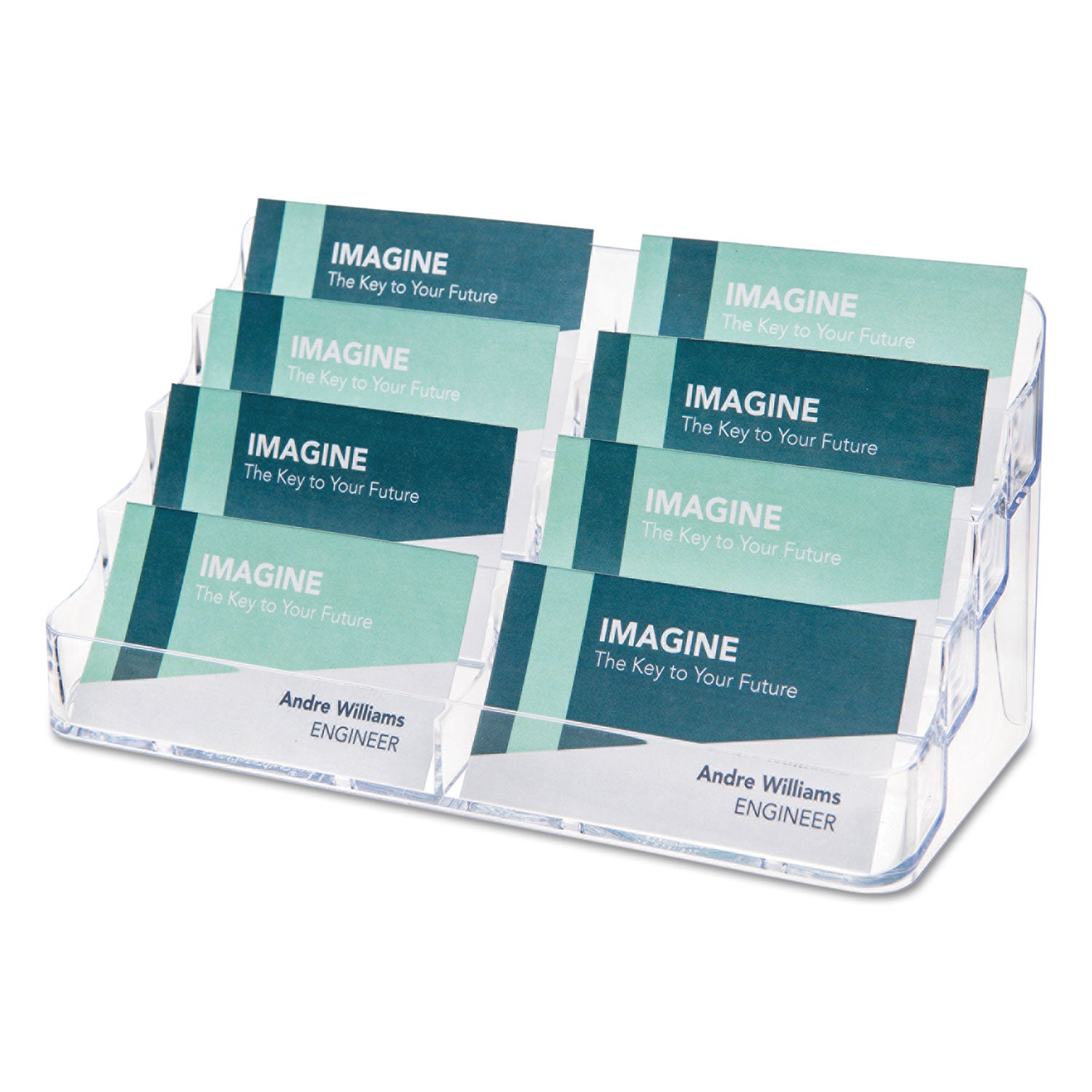 8-Pocket Business Card Holder, Holds 400 Cards, 7.78 x 3.5 x 3.38, Plastic, Clear - 