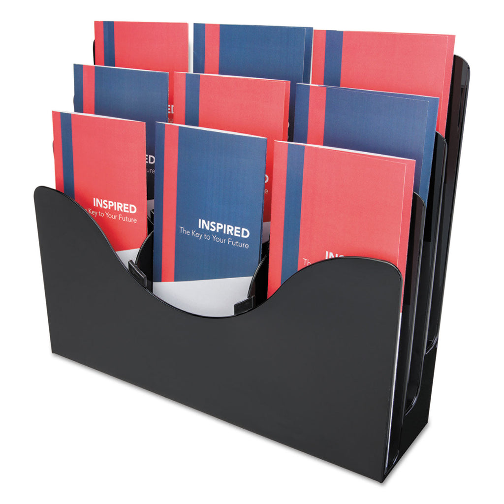 3-Tier Document Organizer w/6 Removable Dividers, 13.38w x 3.5d x 11.5h, Black - 