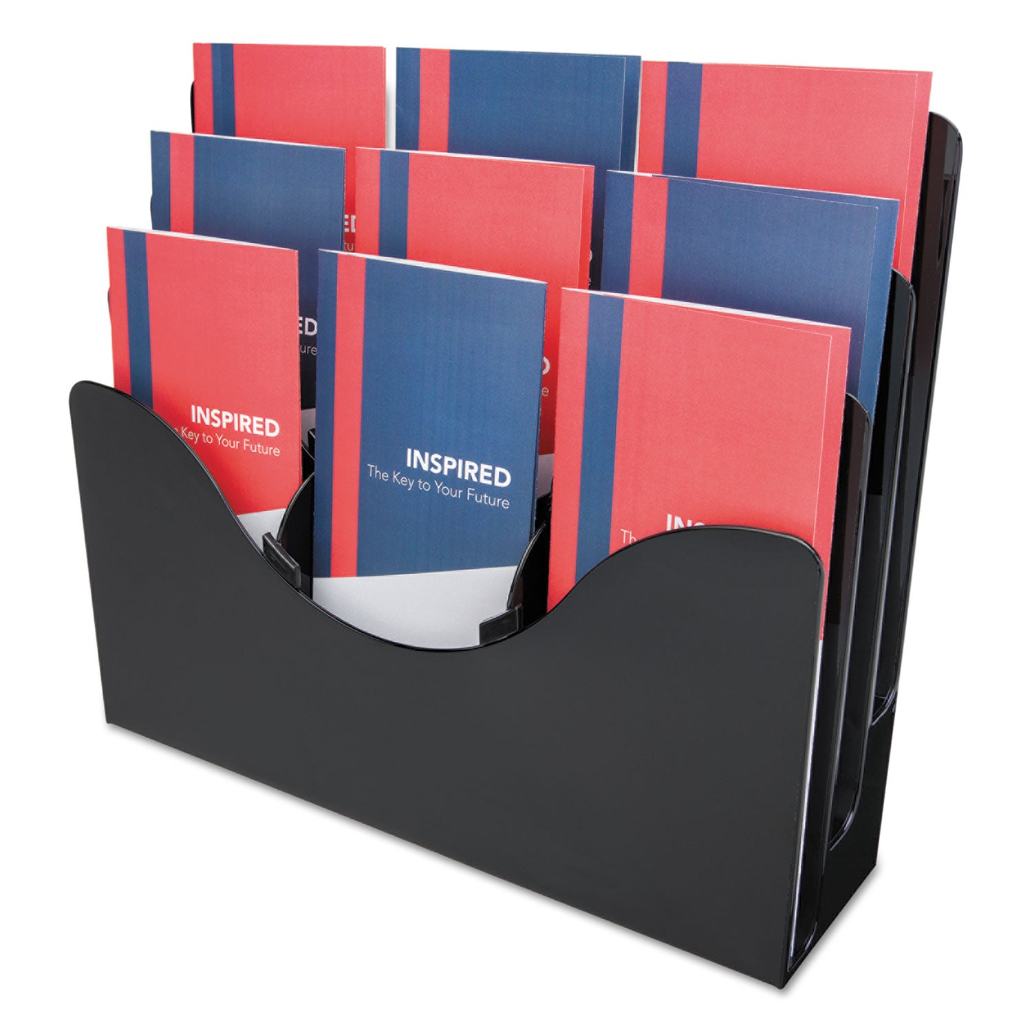 3-Tier Document Organizer w/6 Removable Dividers, 13.38w x 3.5d x 11.5h, Black - 