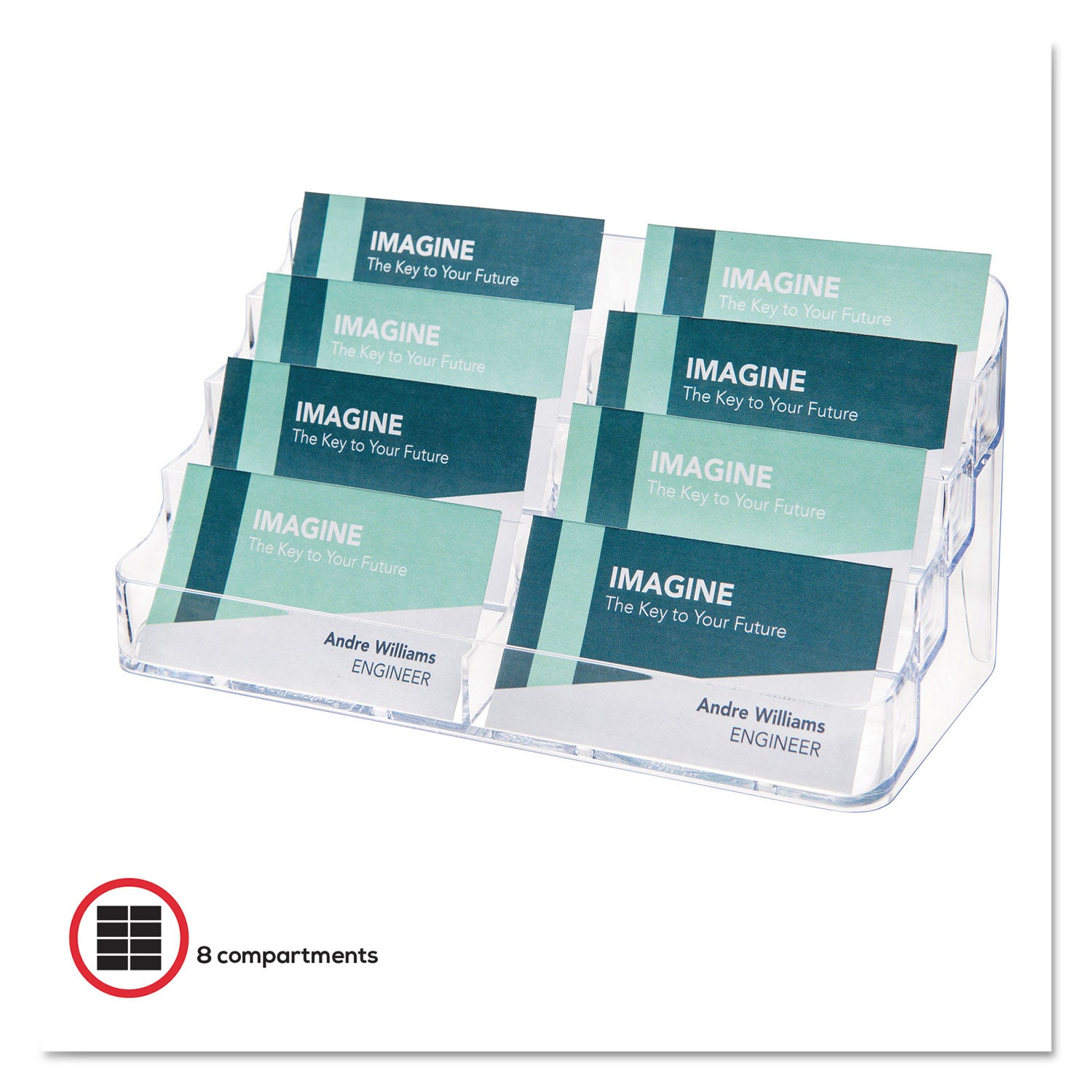 8-Pocket Business Card Holder, Holds 400 Cards, 7.78 x 3.5 x 3.38, Plastic, Clear