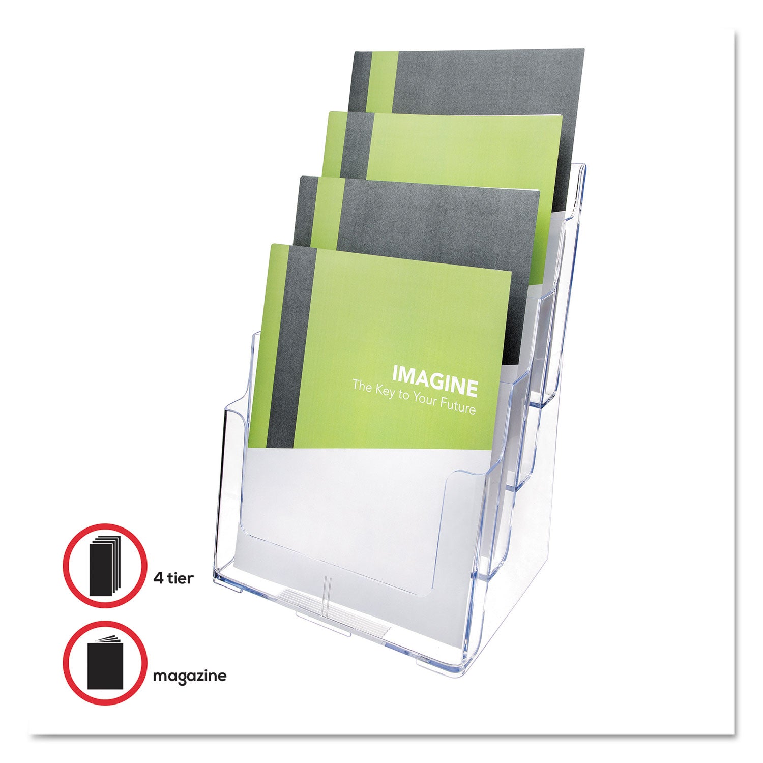 4-Compartment DocuHolder, Magazine Size, 9.38w x 7d x 13.63h, Clear, Ships in 4-6 Business Days - 