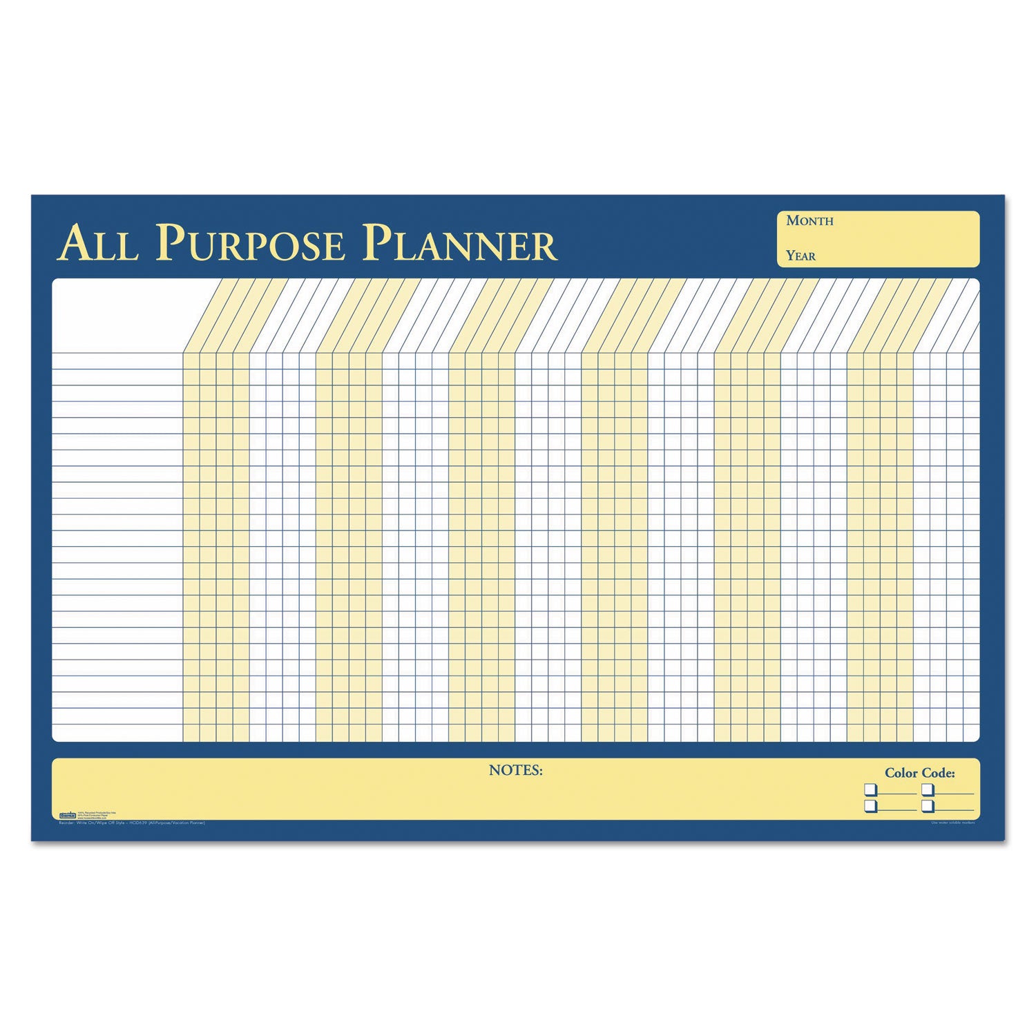 100% Recycled All-Purpose/Vacation Planner, 36 x 24, White/Blue/Yellow Surface - 