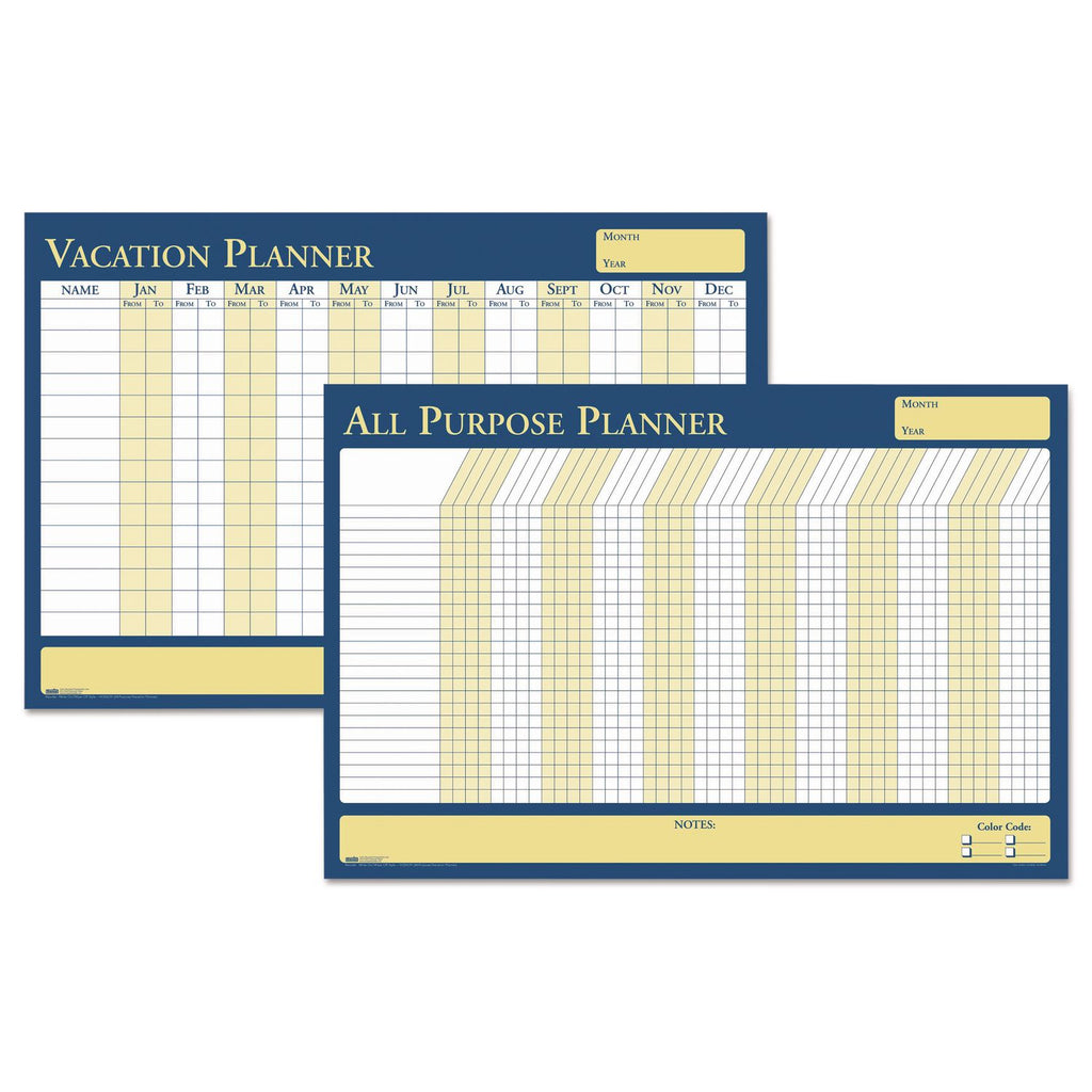 100% Recycled All-Purpose/Vacation Planner, 36 x 24, White/Blue/Yellow Surface