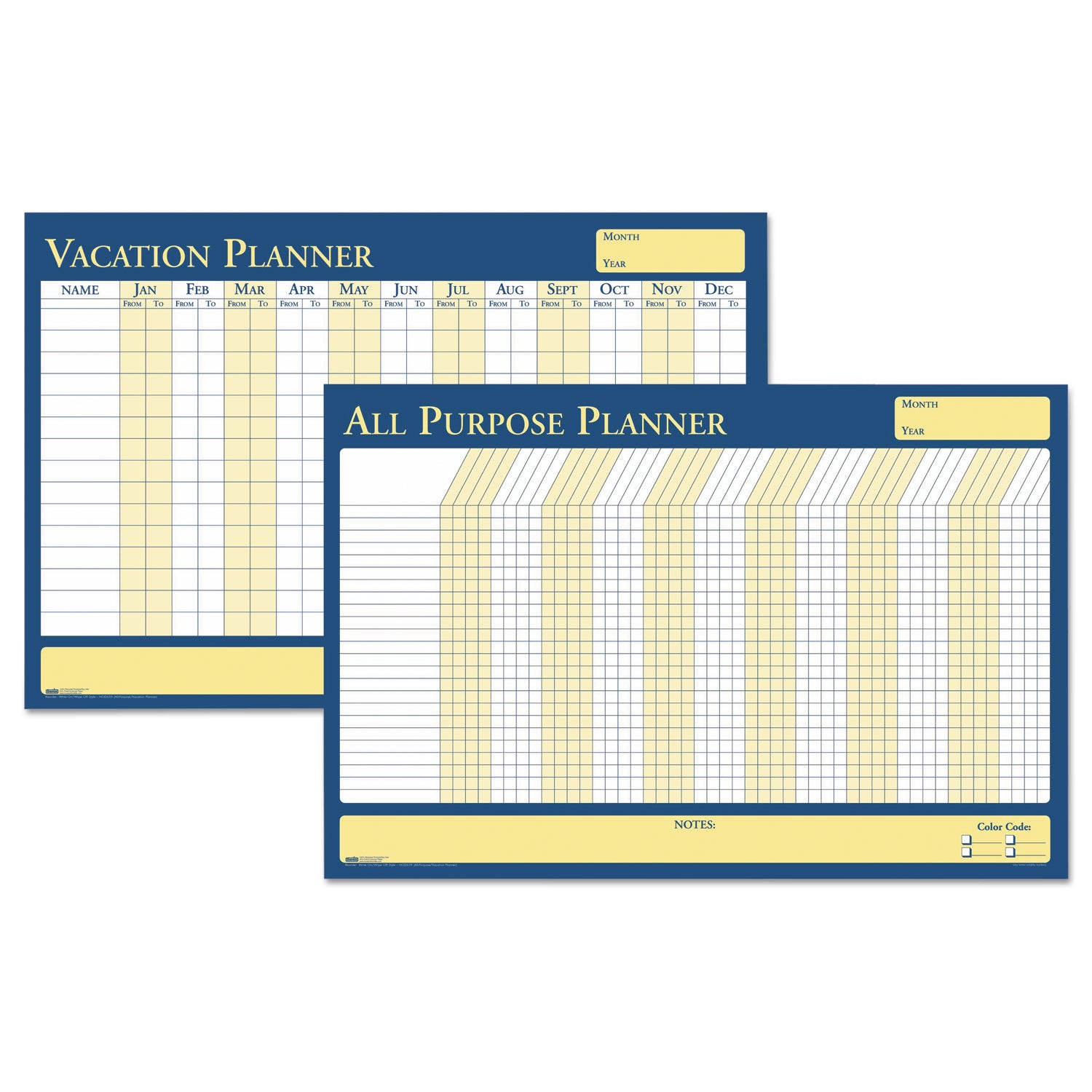 100% Recycled All-Purpose/Vacation Planner, 36 x 24, White/Blue/Yellow Surface - 