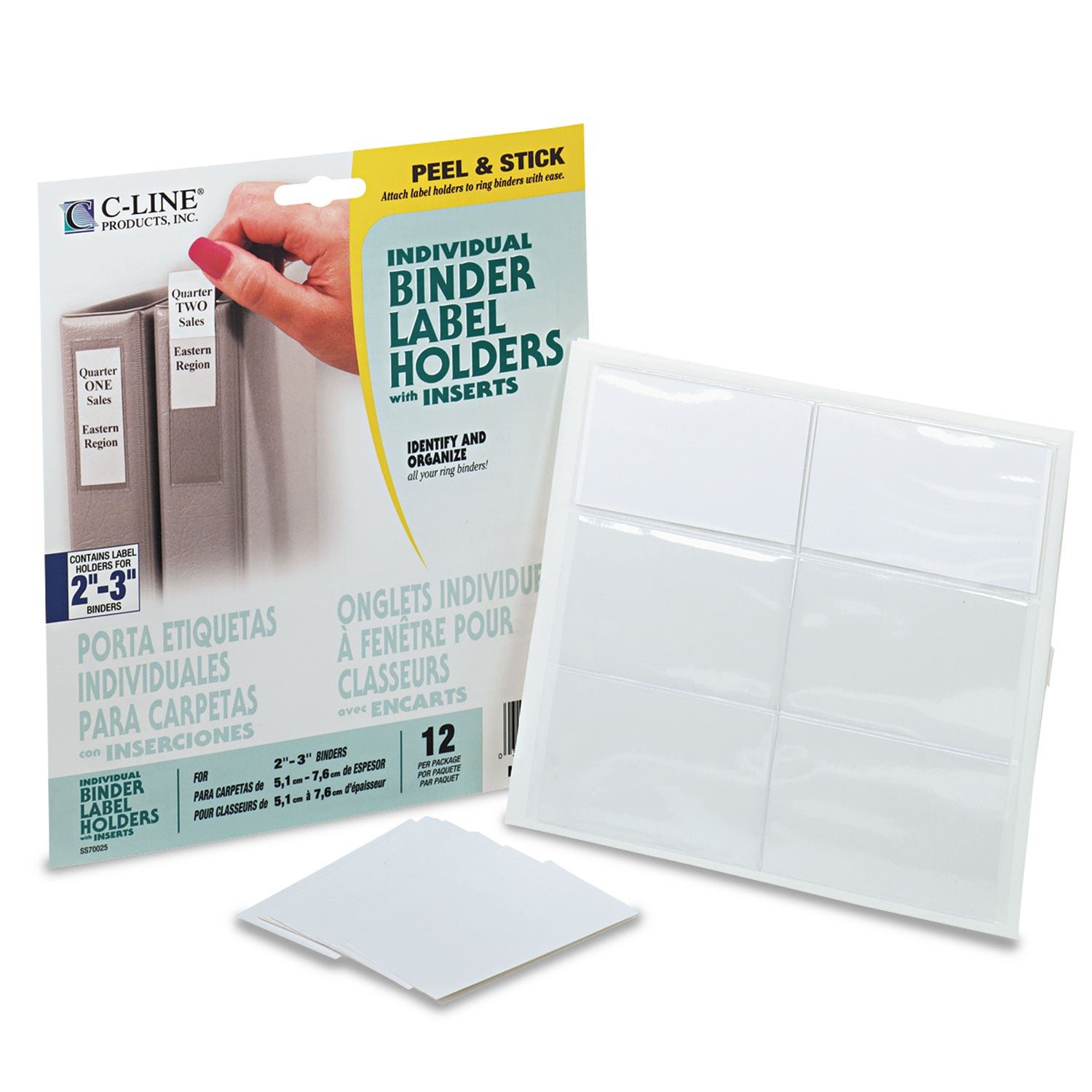 Self-Adhesive Ring Binder Label Holders, Top Load, 2.25 x 3.63, Clear, 12/Pack - 