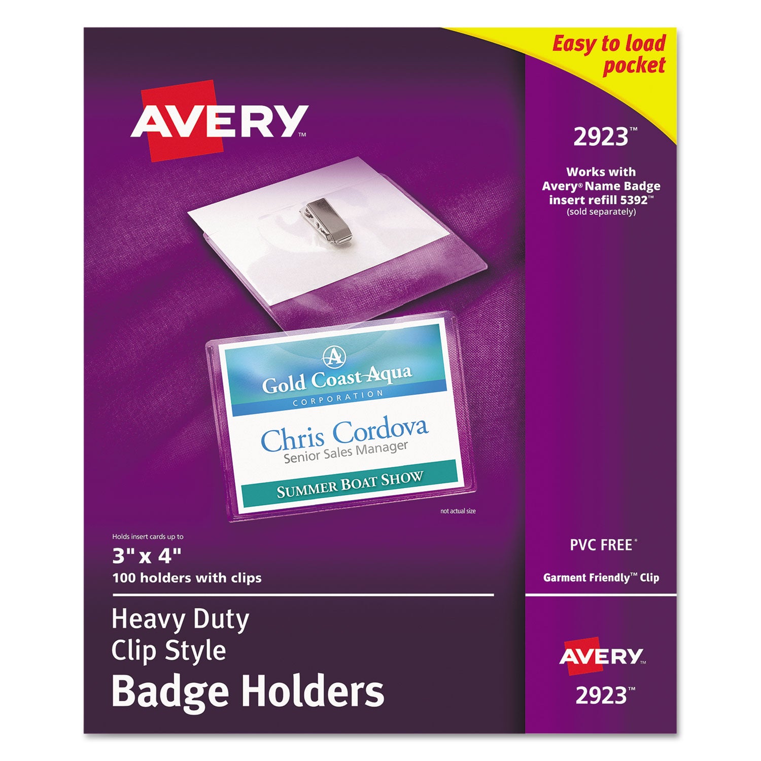 Heavy-Duty Clip-Style Badge Holders, Horizontal, 4 x 3, Clear, 100/Box - 