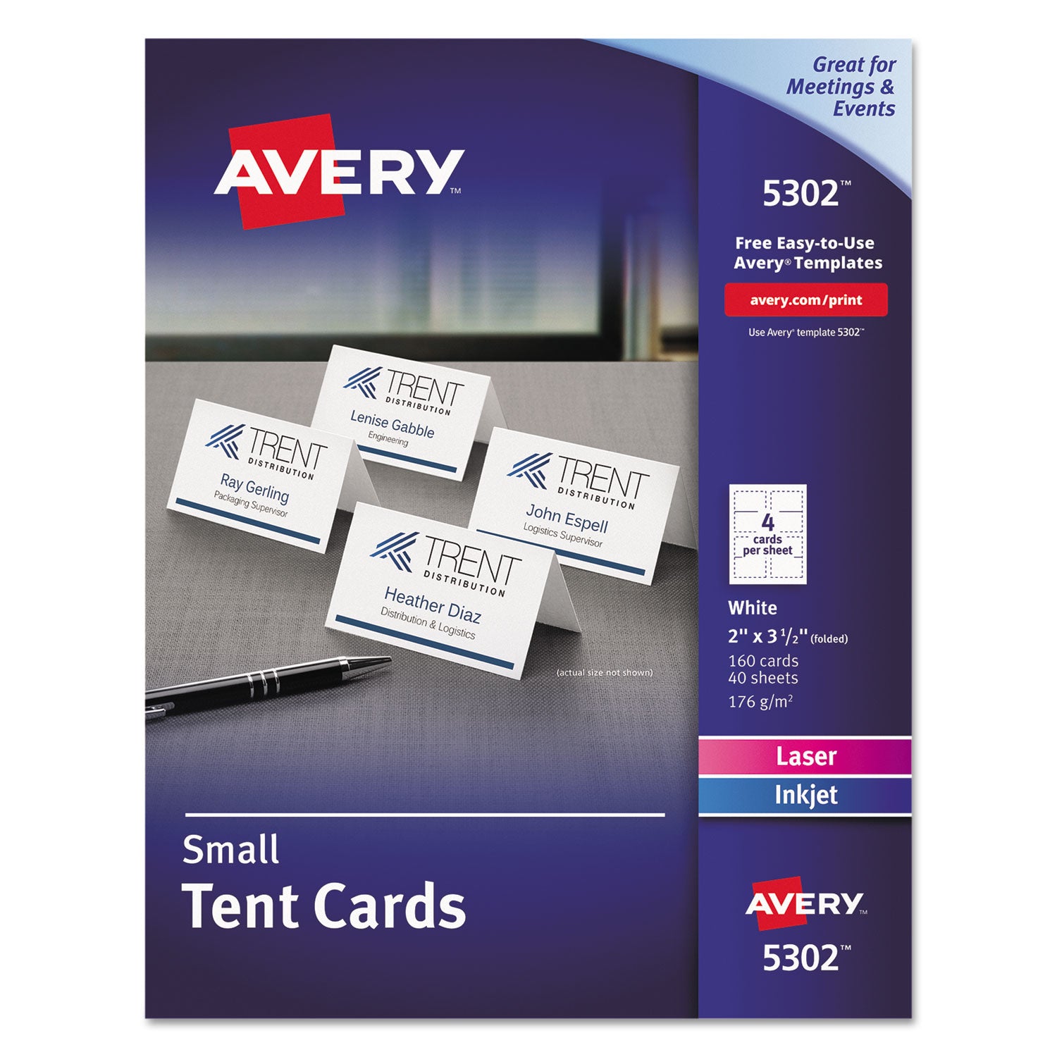 Small Tent Card, White, 2 x 3.5, 4 Cards/Sheet, 40 Sheets/Pack - 