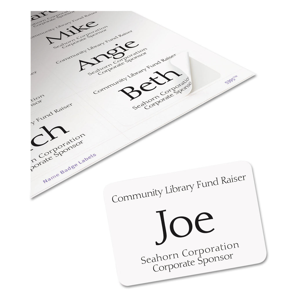 Flexible Adhesive Name Badge Labels, 3.38 x 2.33, White, 400/Box