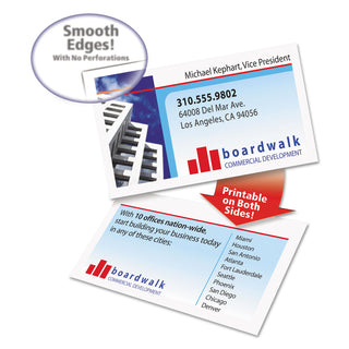 Clean Edge Business Cards, Laser, 2 x 3.5, White, 200 Cards, 10 Cards/Sheet, 20 Sheets/Pack