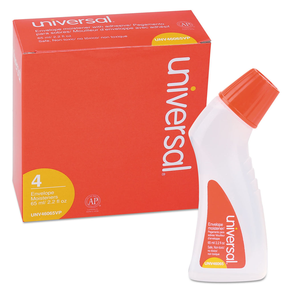 Envelope Moistener with Adhesive, 2.2 oz Bottle, Clear, 4/Pack