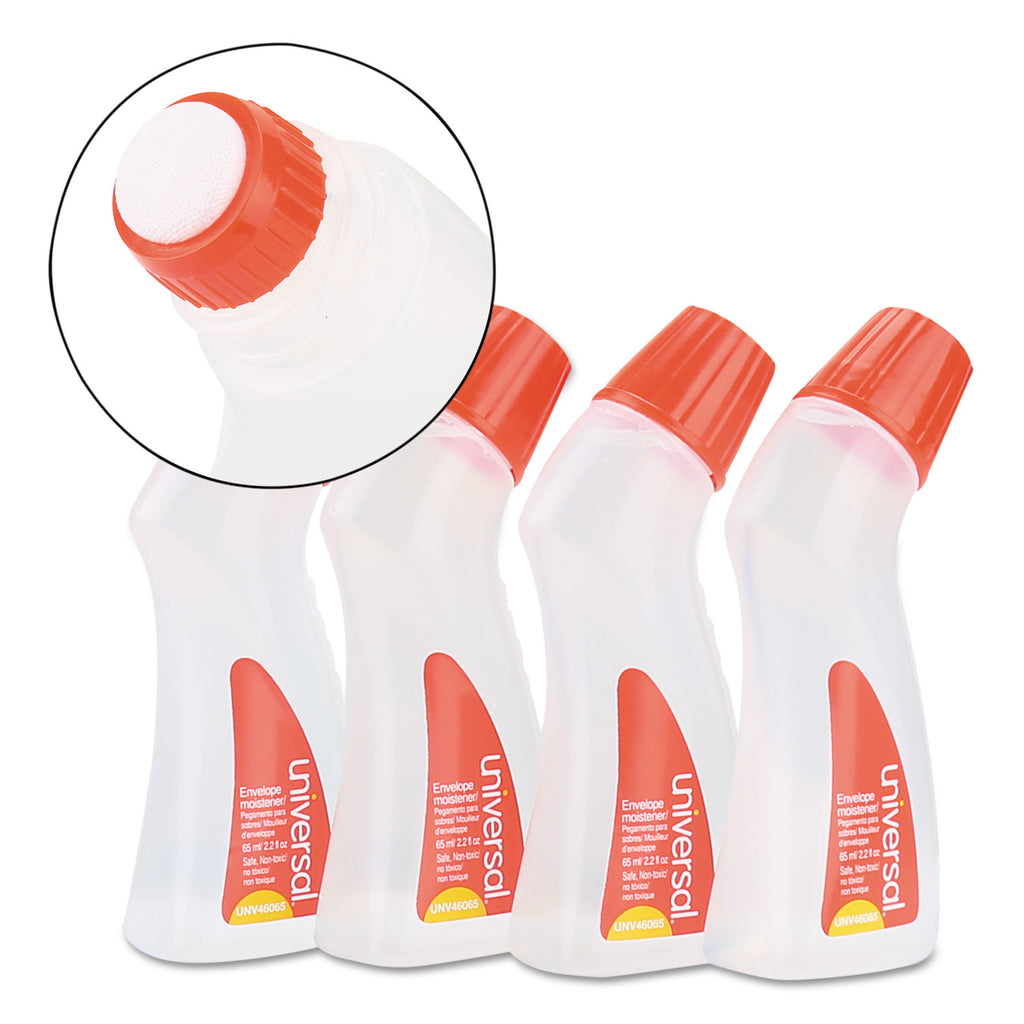 Envelope Moistener with Adhesive, 2.2 oz Bottle, Clear, 4/Pack