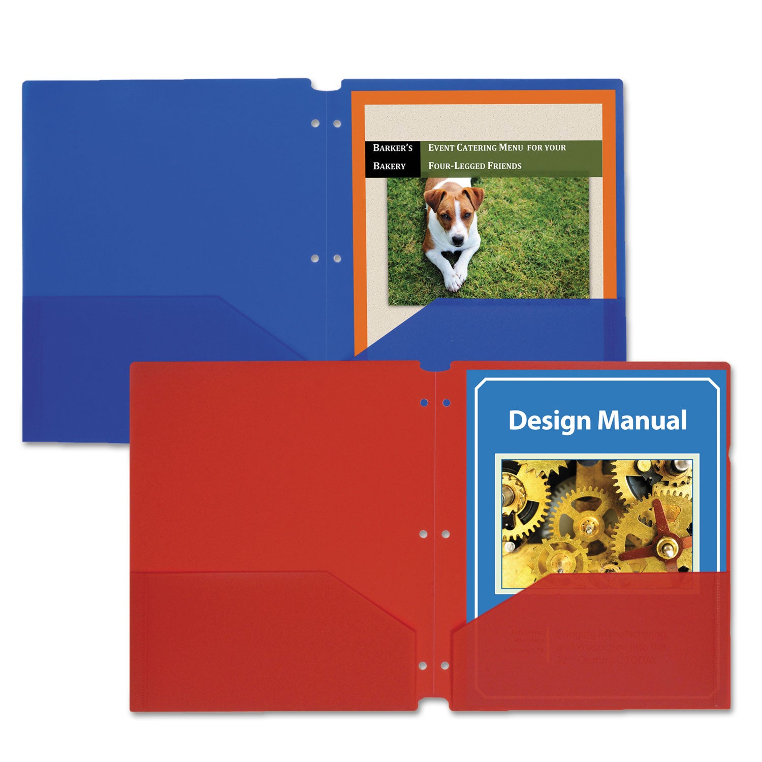 Two-Pocket Heavyweight Poly Portfolio Folder, 3-Hole Punch, 11 x 8.5, Blue, 25/Box - 
