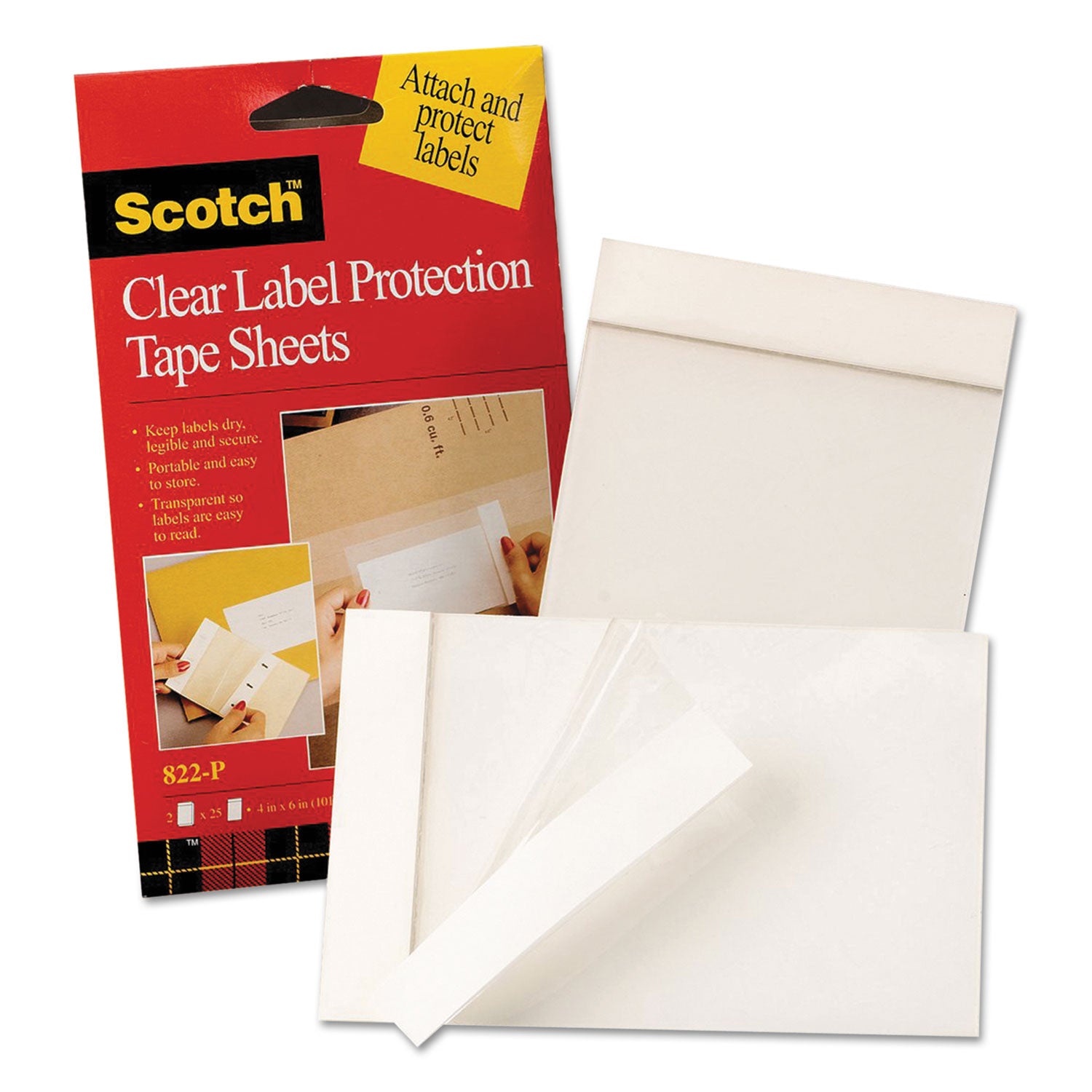 ScotchPad Label Protection Tape Sheets, 4" x 6", Clear, 25/Pad, 2 Pads/Pack - 