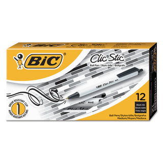 Clic Stic Ballpoint Pen Value Pack, Retractable, Medium 1 mm, Black Ink, White Barrel, 24/Pack