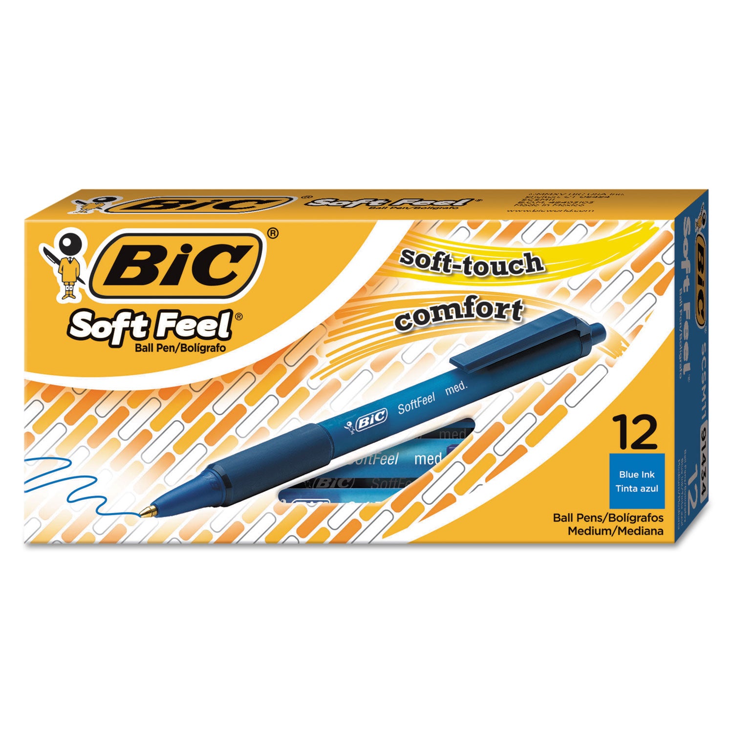 Soft Feel Ballpoint Pen, Retractable, Medium 1 mm, Blue Ink, Blue Barrel, Dozen - 