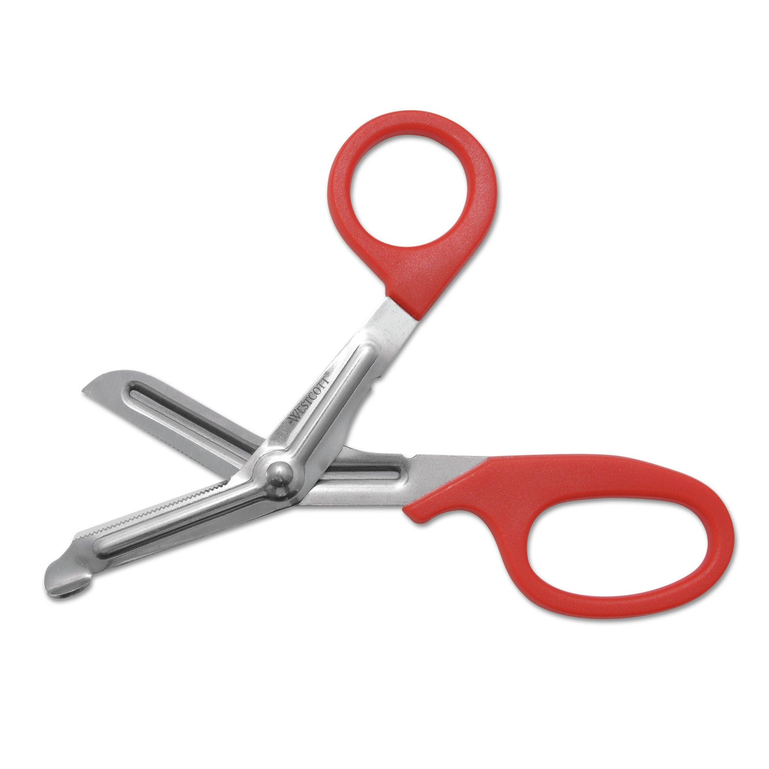 Stainless Steel Office Snips, 7" Long, 1.75" Cut Length, Red Offset Handle - 