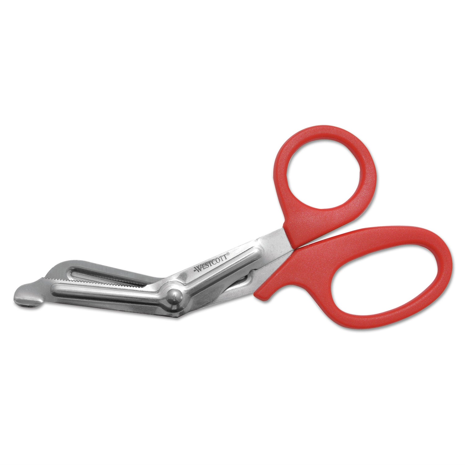 Stainless Steel Office Snips, 7" Long, 1.75" Cut Length, Red Offset Handle - 