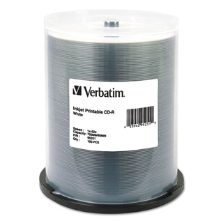 CD-R Printable Recordable Disc, 700 MB/80 min, 52x, Spindle, White, 100/Pack - 