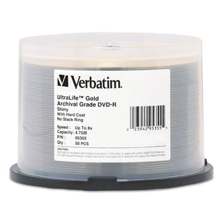 UltraLife Gold Archival Grade DVD-R, 4.7 GB, 16x, Spindle, Gold, 50/Pack - 